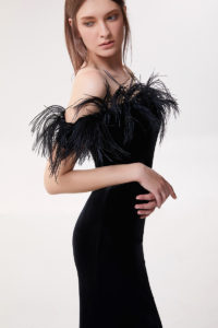 rochie cocktail catifea pene negre 2018 6