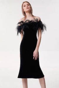 rochie cocktail catifea pene negre 2018