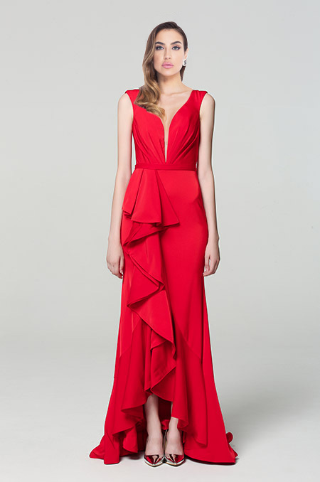 China Slum Middle 00190502a rochie de seara rosie red carpet voal decoletu v rpchie de nasa  rochie de ocazie rochie eleganta - Rochii Elegante de Lux